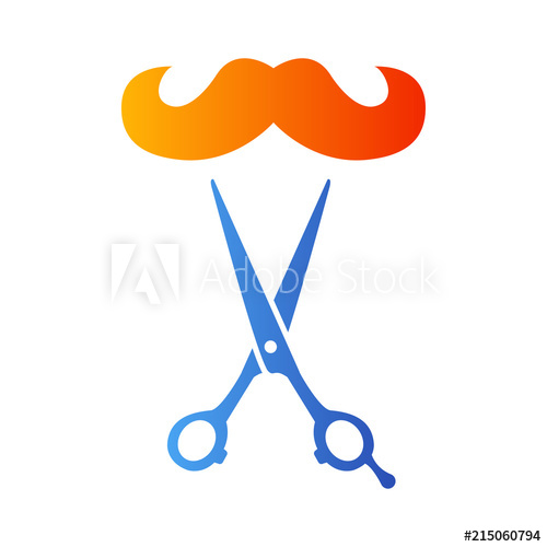 500x500 Icono Plano Bigote Hipster Y Tijeras En Azul Y Naranja