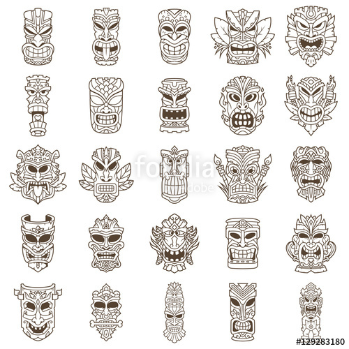 500x500 Tiki Head Line Art Set Stock Image And Royalty Free Vector