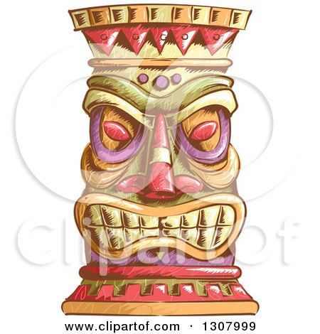 450x470 Clipart Of A Sketched Tiki Head