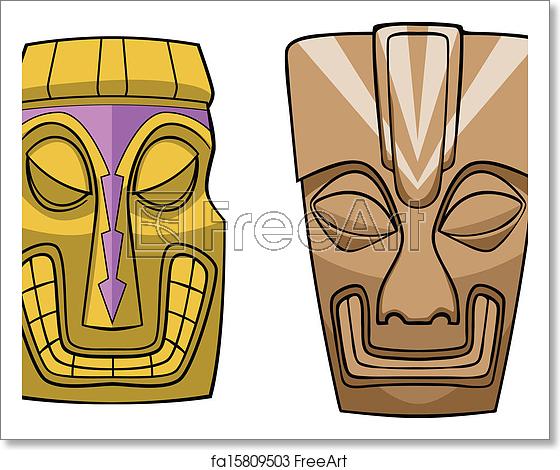 560x470 Free Art Print Of Cartoon Tiki Masks Vector Two Tiki Masks
