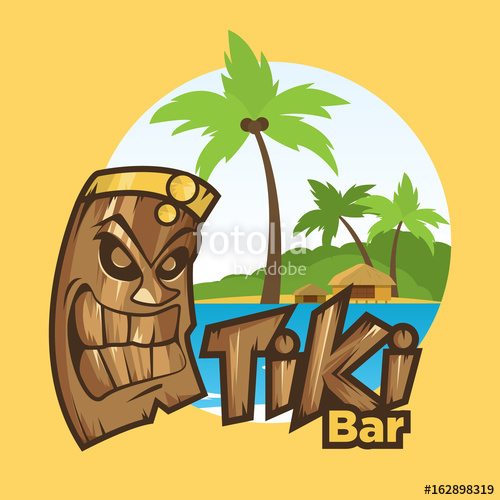 500x500 Tiki Tribal Mask Tiki Bar Banner Vector Illustration Hawaiian