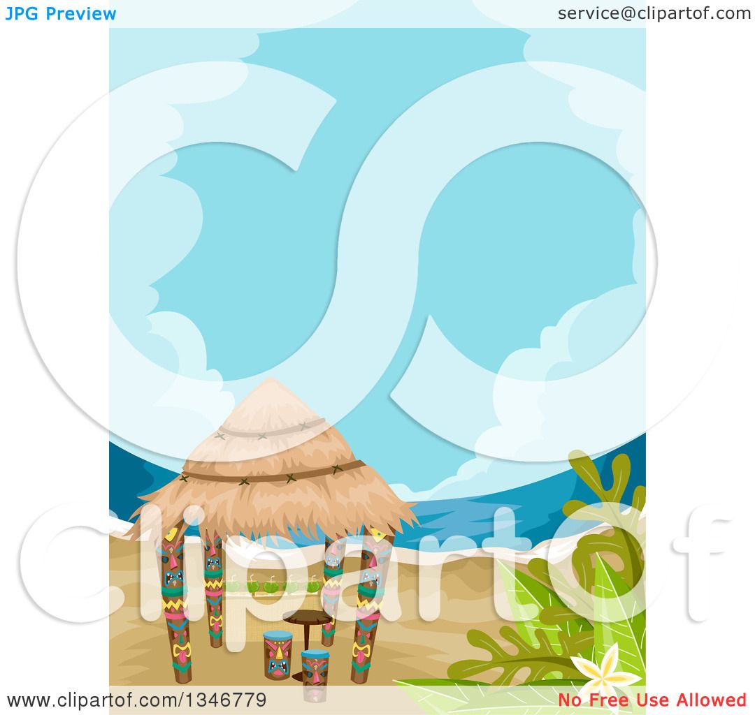1080x1024 Clipart Of A Tiki Hut On A Beach