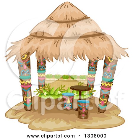 450x470 Clipart Of A Tiki Hut With Stools And A Table