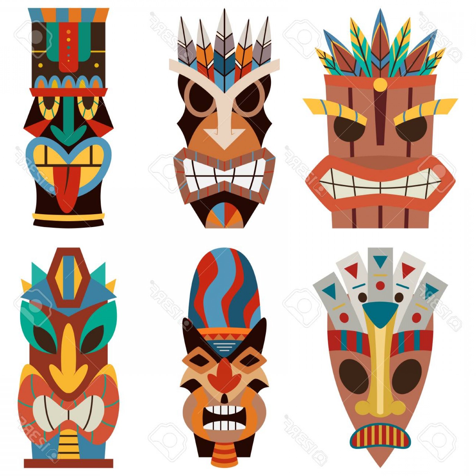 Photostock Vector Tiki Mask Vector Set Of Cut Wooden Hawaiian 1560x1560 Photostock Vector Tiki Mask Vector Set Of Cut Wooden Hawaiian