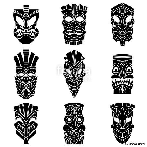 Tribal Tiki Mask Black Silhouettes Vector Set Flat Icons Isolated 500x500 Tribal Tiki Mask Black Silhouettes Vector Set Flat Icons Isolated