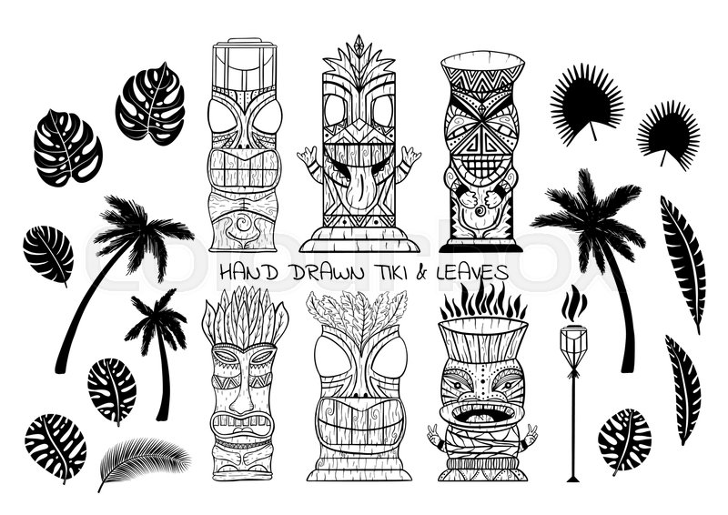 800x566 Wood Polynesian Tiki Idols, Gods Stock Vector Colourbox