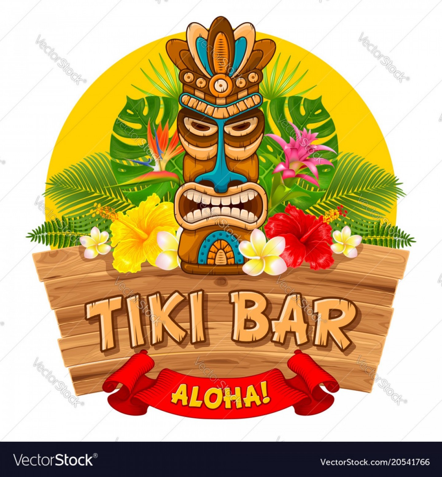 1440x1555 Wooden Tiki Mask And Signboard Of Bar Vector Soidergi