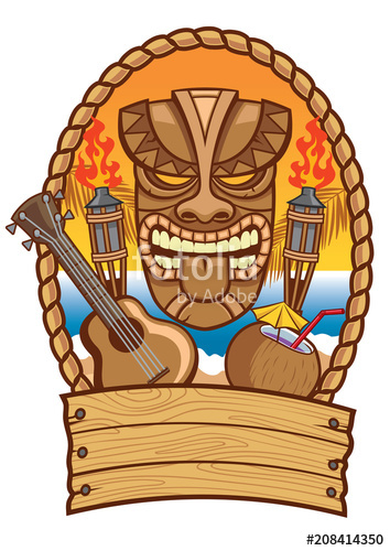 354x500 Tiki Mask With Ukulele And Coconut Stock Image And Royalty Free