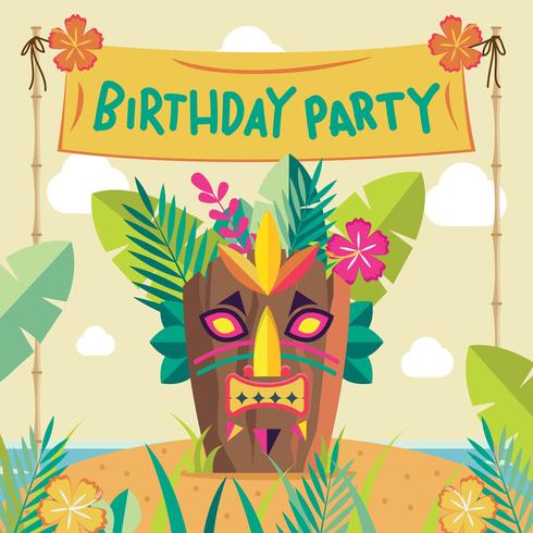 490x490 Polynesian Birthday Party With Tiki Element Vector