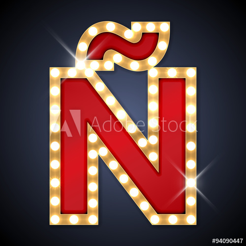 500x500 Vector Illustration Of Retro Signboard Letter N With Tilde