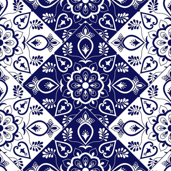 600x600 Italian Tile Pattern Vector With Scale Blue And White Mosaic