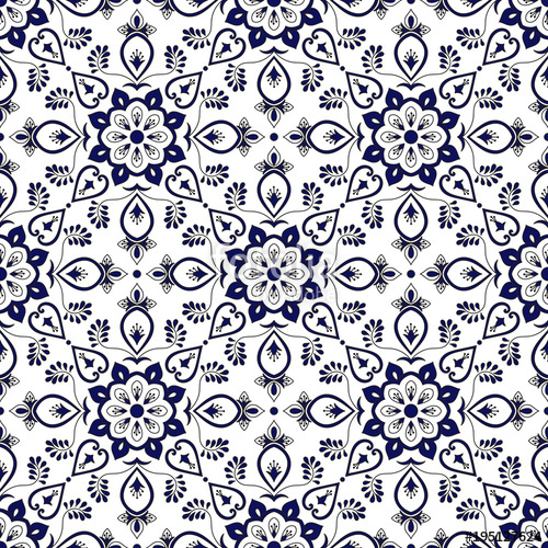 500x500 Spanish Tile Pattern Vector With Blue And White Ornaments