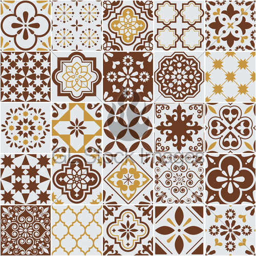 500x500 Lisbon Azulejos Tile Vector Pattern, Portuguese Or Spanis Gl