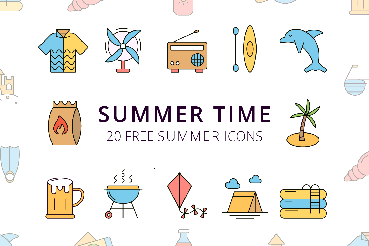 1440x960 Summer Time Vector Free Icon Set