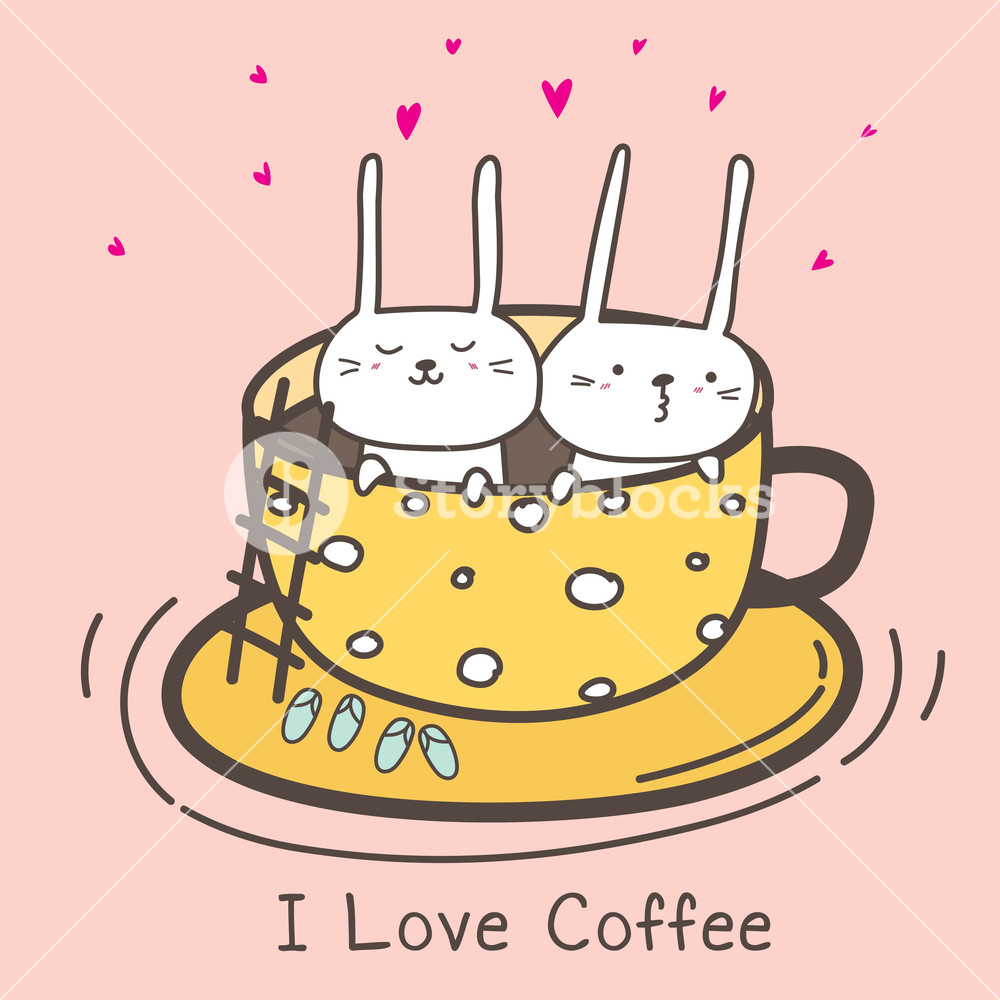 1000x1000 Cute Bunnies In The Cup I Love Coffee Coffee Time Vector
