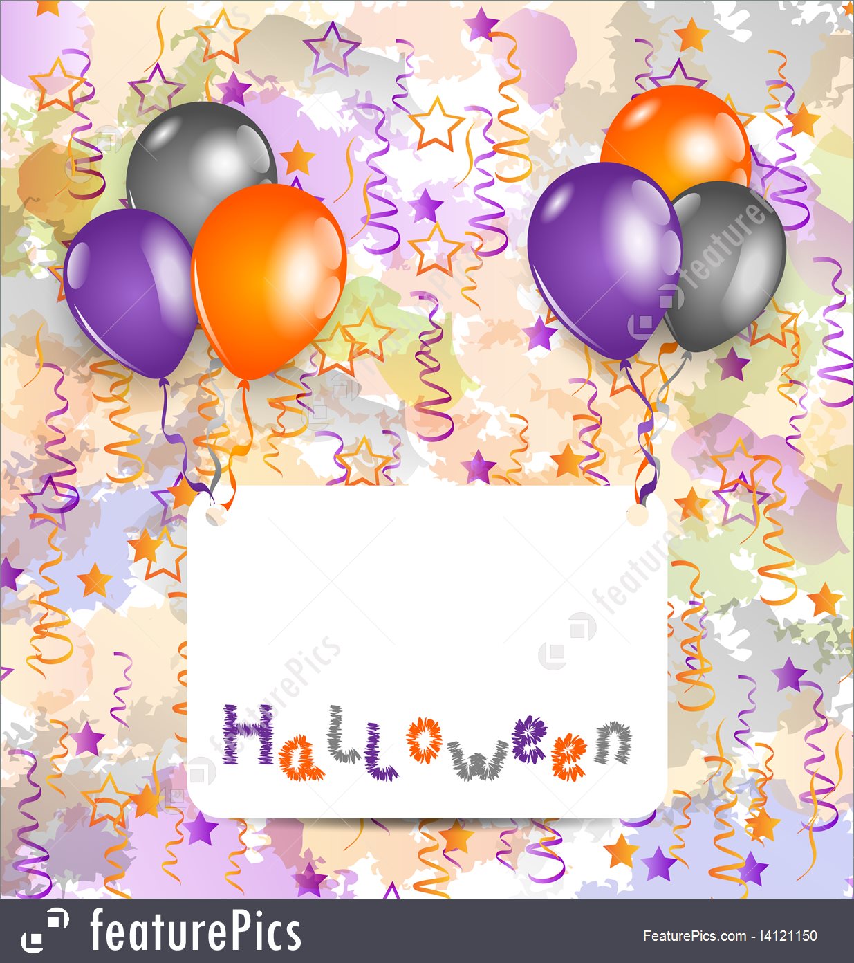 1235x1392 Halloween Card With Set Colorful Balloons And Tinsel Illustration