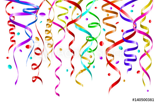 500x332 Birthday White Background With Curling Streamers And Confetti