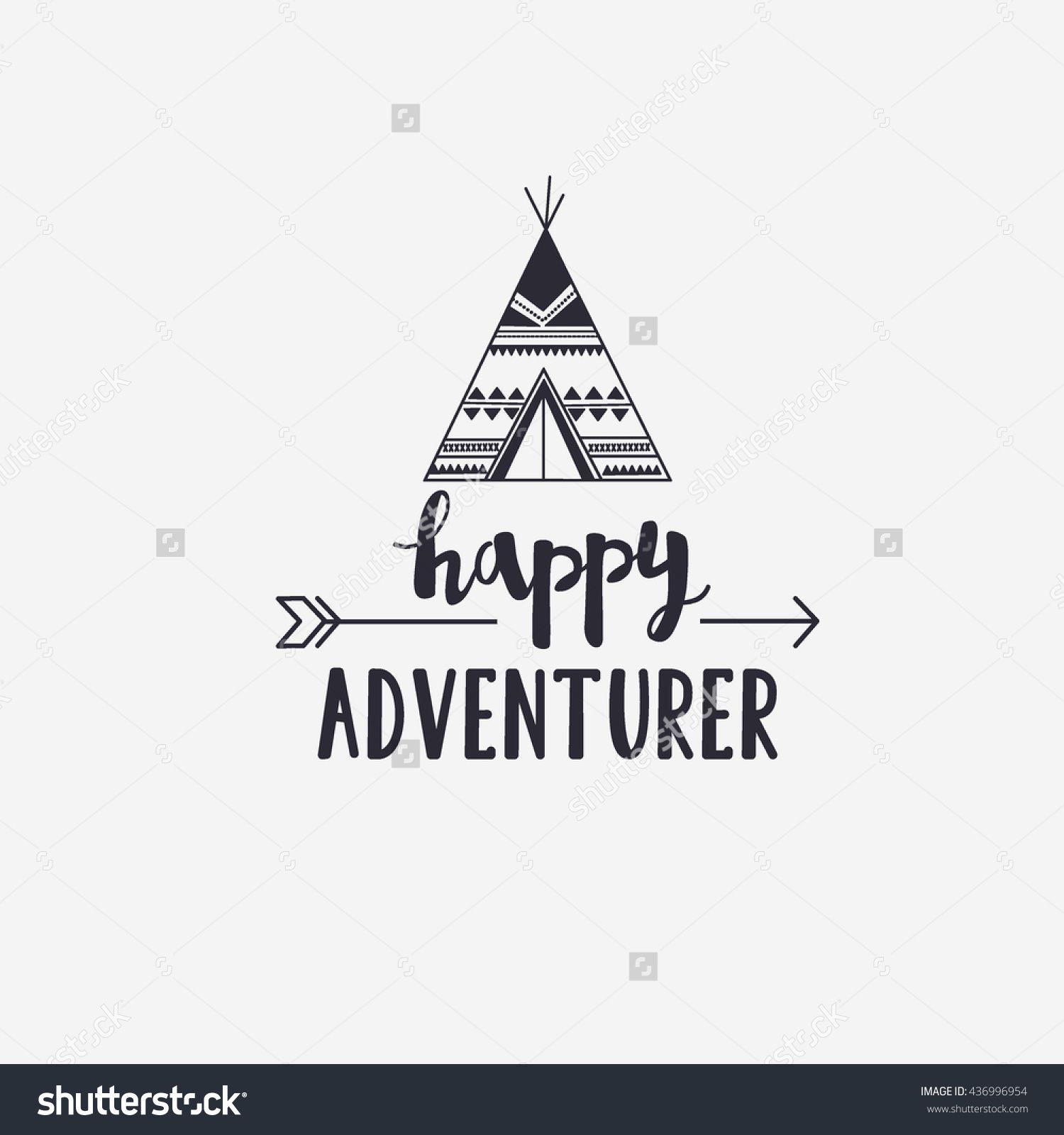 Vector Illustration Happy Adventurer Lettering With Teepee 1500x1600 Vector Illustration Happy Adventurer Lettering With Teepee