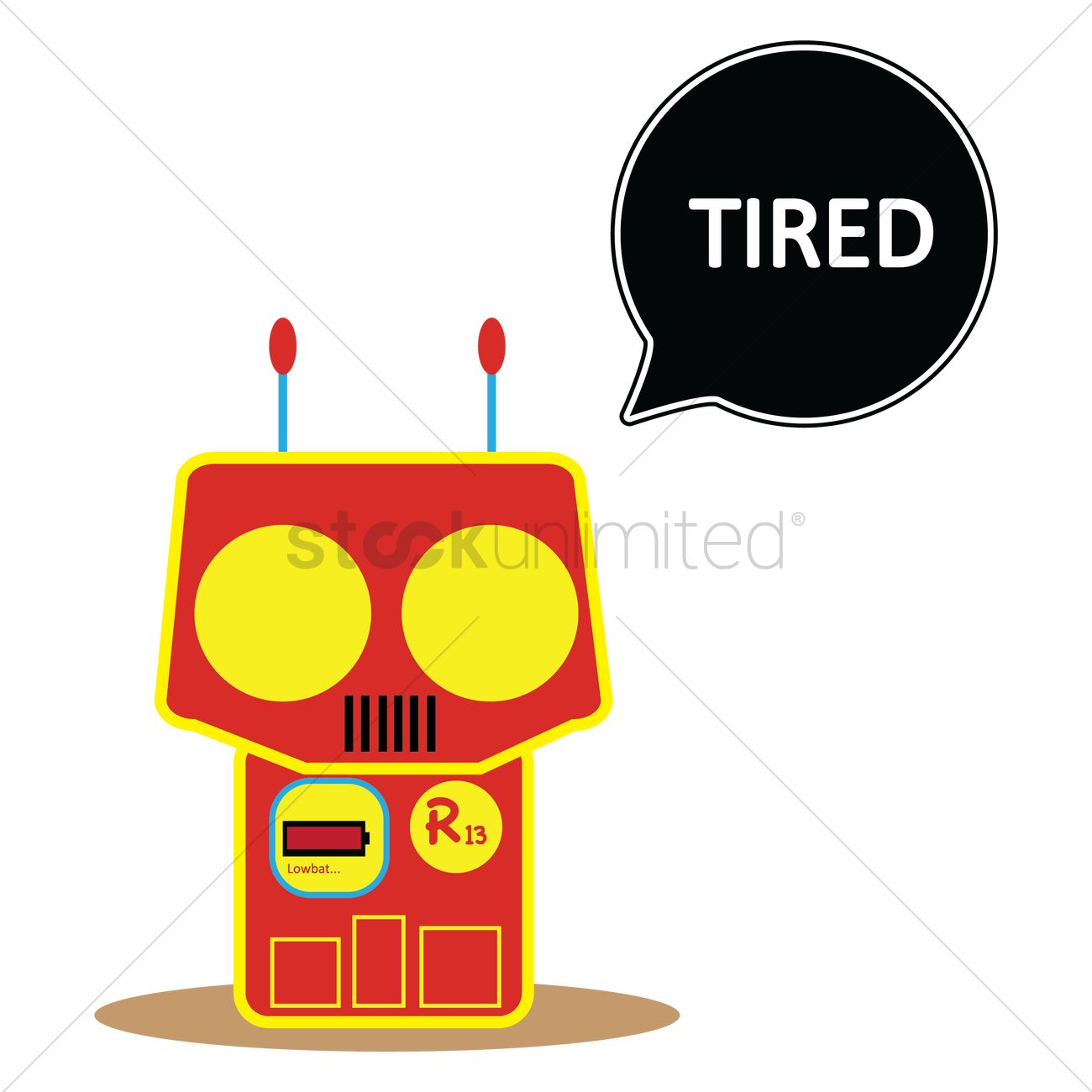 1300x1300 Robot Feeling Tired Vector Image