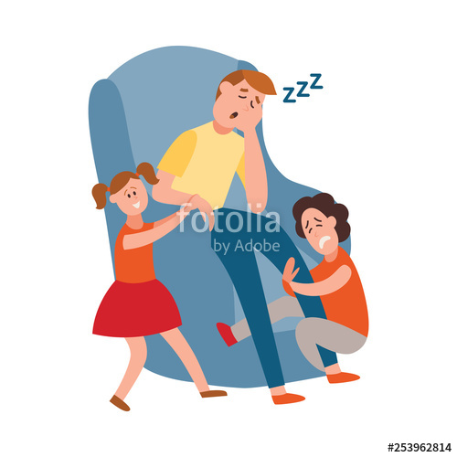 500x500 Vector Parenting Problem Big Family Tired Parents Stock Image