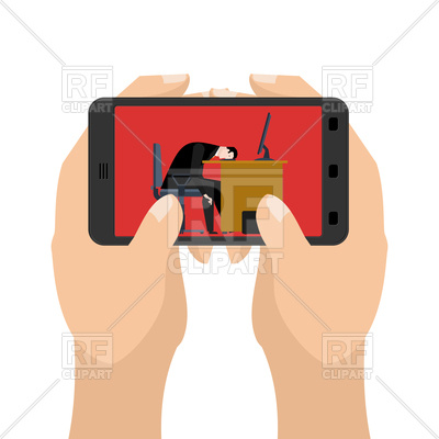 400x400 Working On Computer, Hands With Smartphone, Businessman Tired
