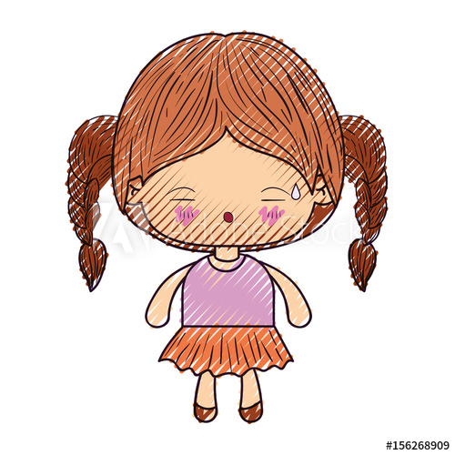 500x500 Colored Crayon Silhouette Of Kawaii Little Girl With Braided Hair
