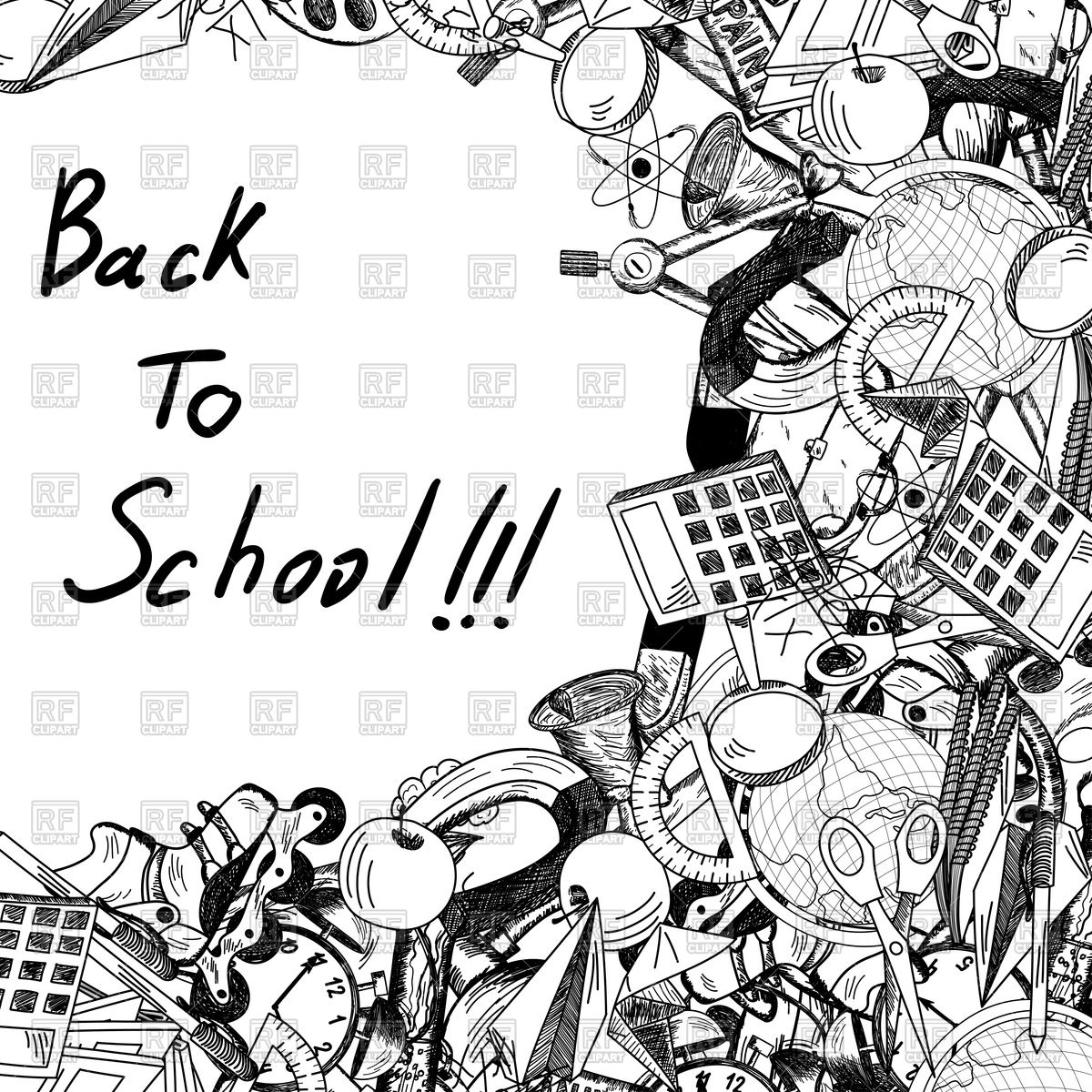 1200x1200 Back To School Title With Sketch Drawing Frame Vector Image
