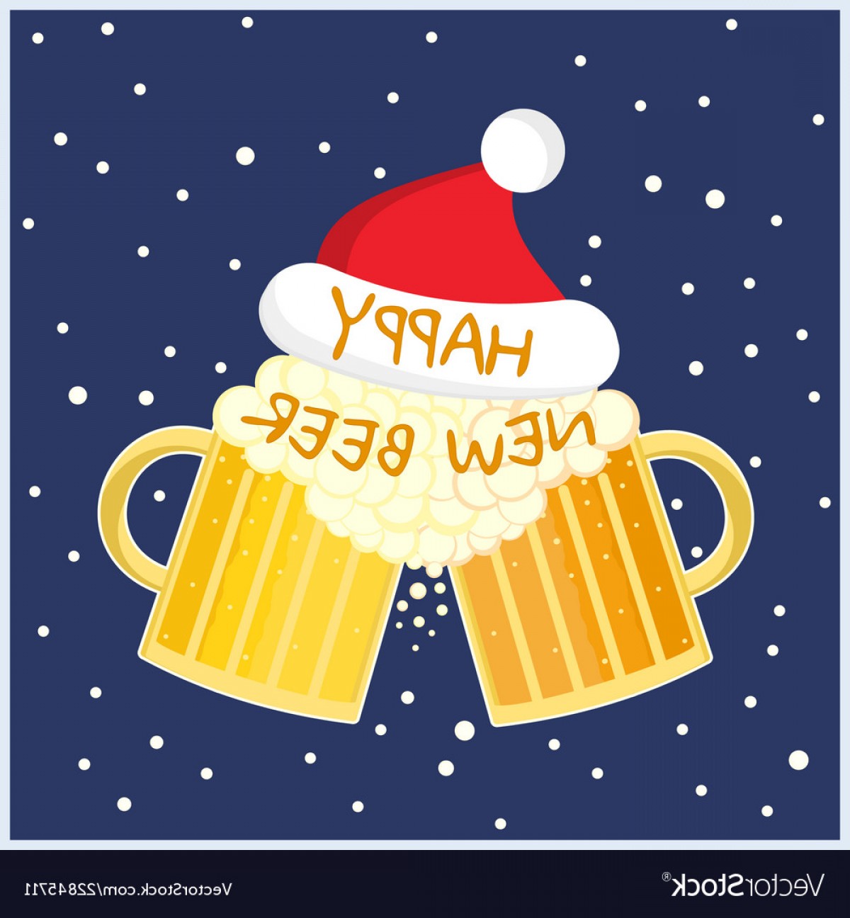 1200x1296 New Year Greeting Card With Two Beer Glasses Toast Vector