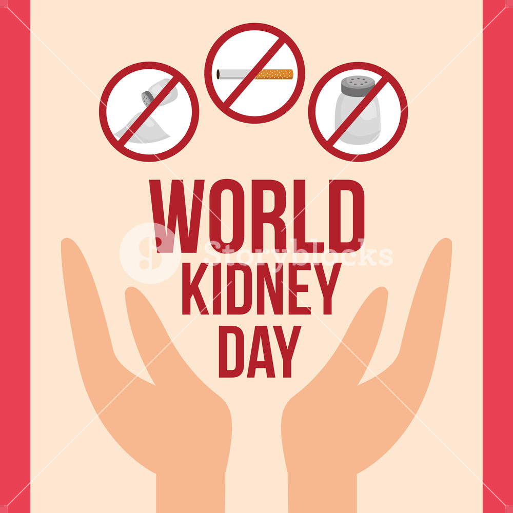 1000x1000 World Kidney Day Hands Prohibited Salt Tobacco Vector Illustration