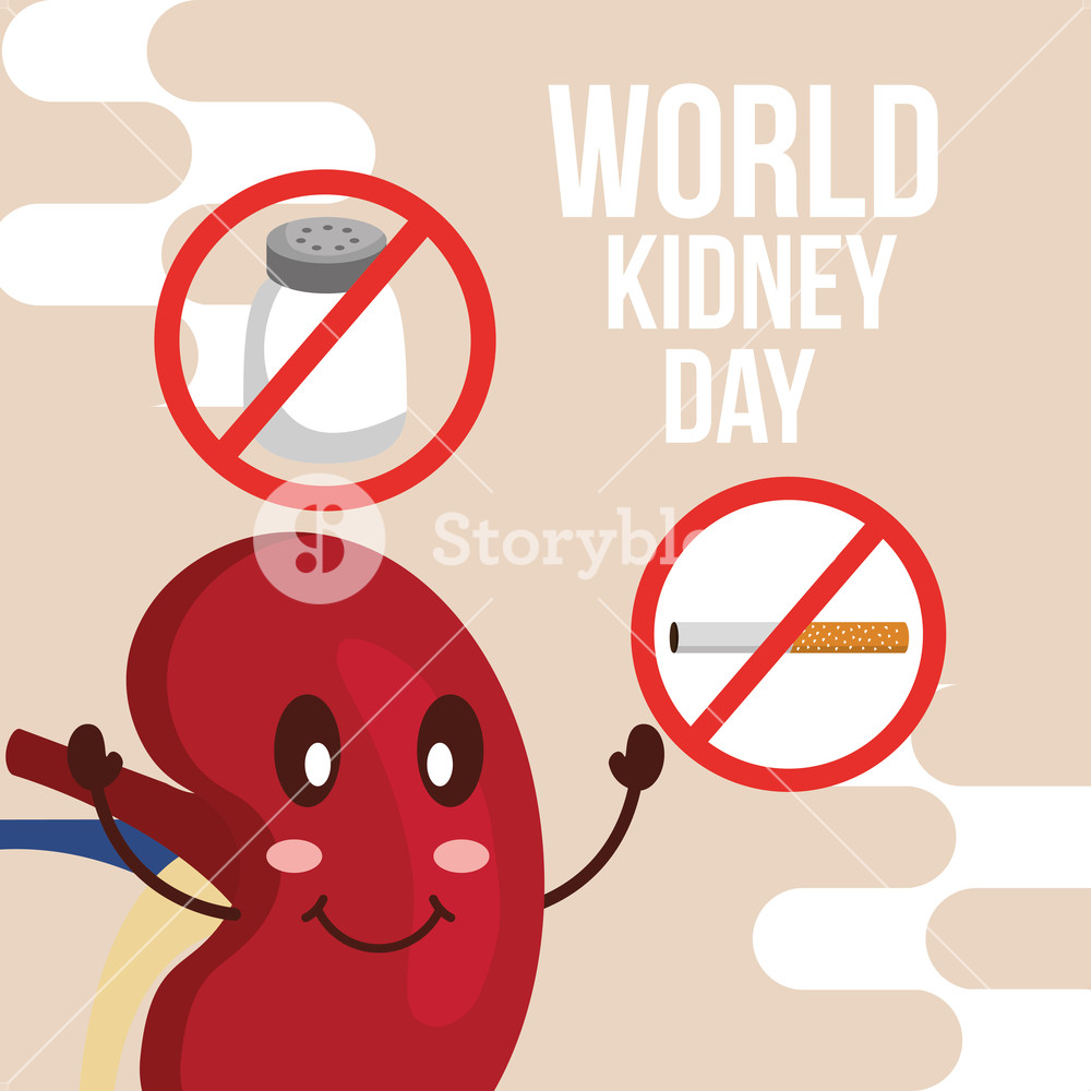 1000x1000 World Kidney Day Happy Cartoon Organs Prohibited Salt And Tobacco