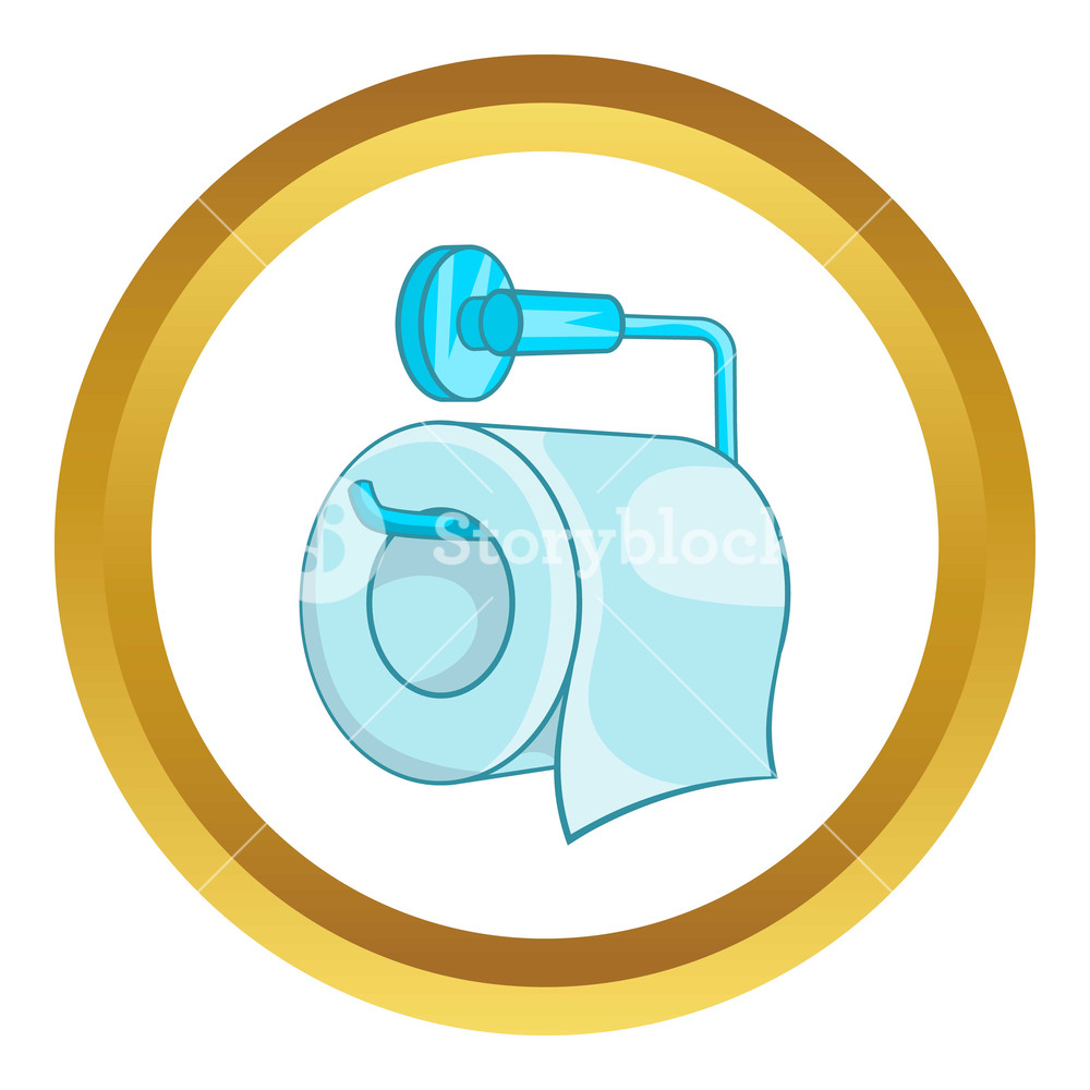 1000x1000 Toilet Paper Vector Icon In Golden Circle, Cartoon Style Isolated