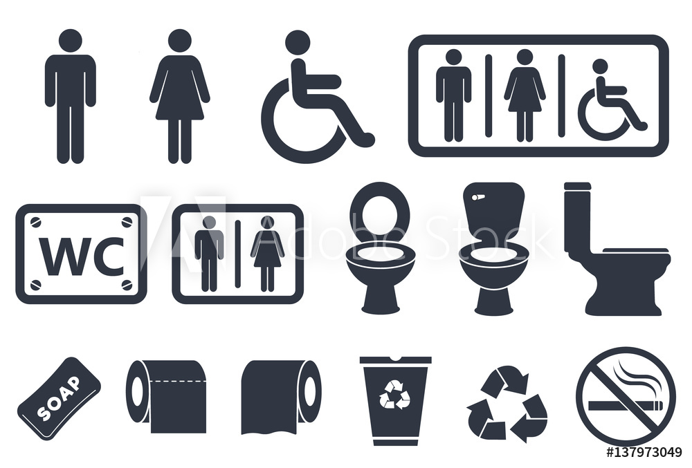 1000x677 Fotografie, Obraz Toilet Vector Icons Set, Male Or Female Restroom