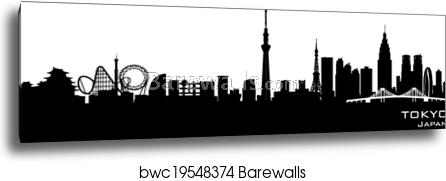 446x181 Tokyo Japan City Skyline Vector Silhouette, Canvas Print