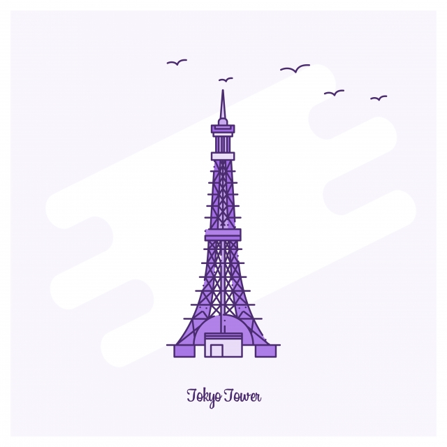 640x640 Tokyo Tower Landmark Purple Dotted Line Skyline Vector
