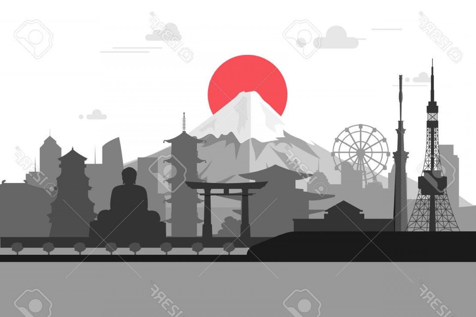 1560x1039 Photostock Vector Silhouette Illustration Of Tokyo City In Japan