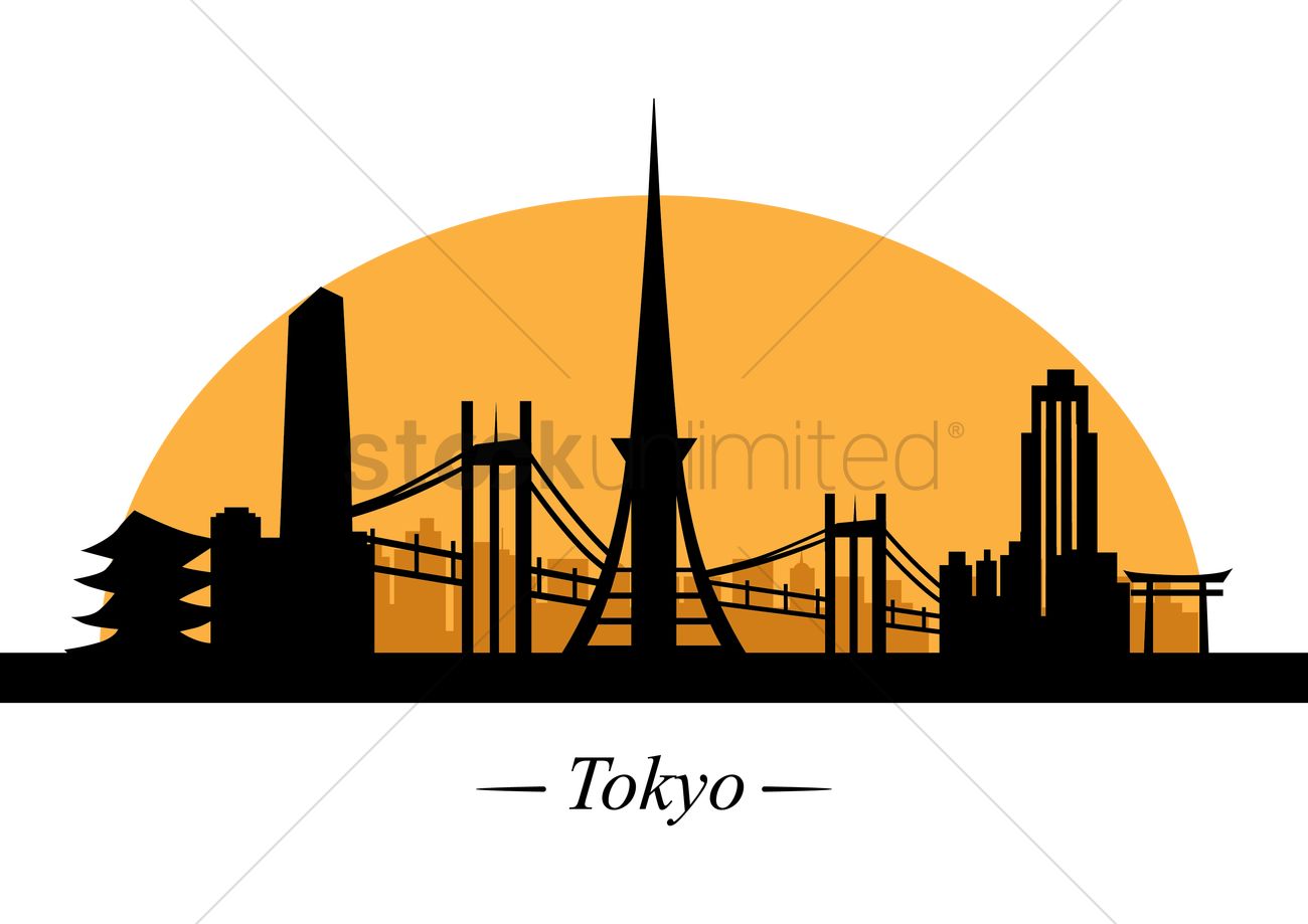 1300x919 Silhouette Of Tokyo Vector Image