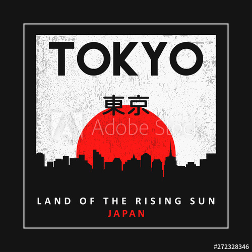 500x500 Tokyo, Japan Typography Graphics For Slogan T Shirt With Sun