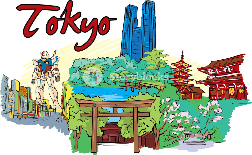 1000x616 Tokyo Vector Doodle Royalty Free Stock Image