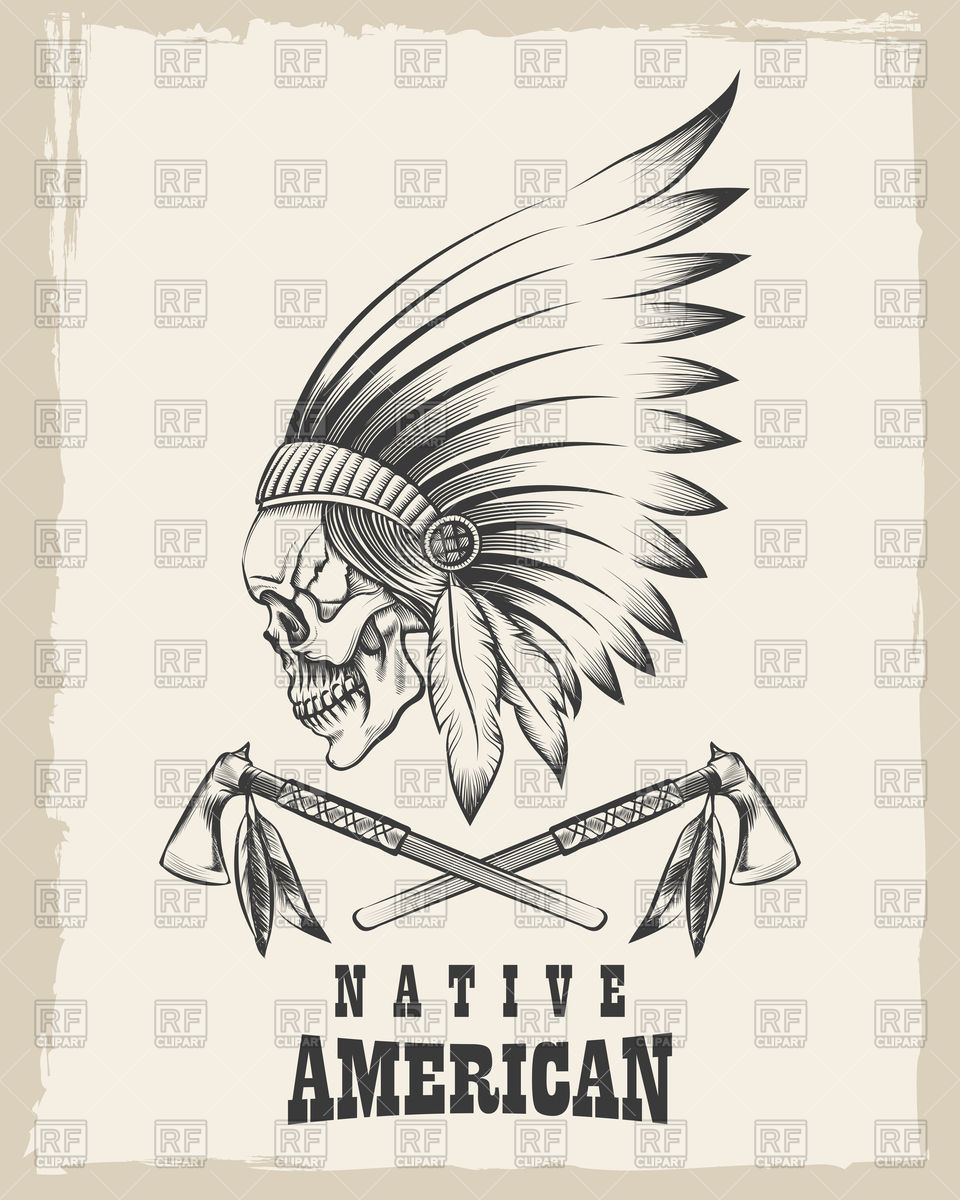 960x1200 Indian Skull In War Bonnet And Tomahawk Vector Image Of Conceptual