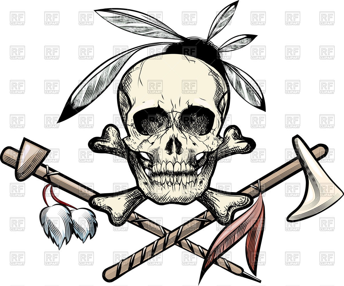 1200x1000 Skull With Feathers,tomahawk And Smoking Pipe Vector Image