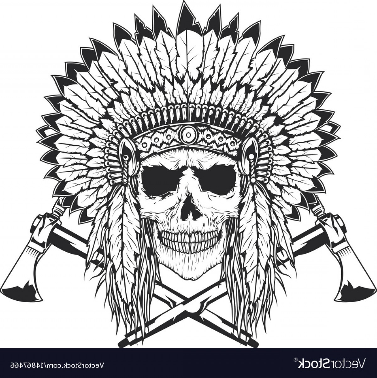 1200x1203 American Indian Chief Skull With Tomahawk Vector Soidergi