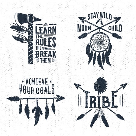 450x450 Hand Drawn Tribal Labels Set With Tomahawk, Dream Catcher, Arrows
