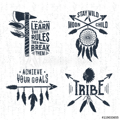 Hand Drawn Tribal Labels Set With Tomahawk, Dream Catcher, Arrows 500x500 Hand Drawn Tribal Labels Set With Tomahawk, Dream Catcher, Arrows