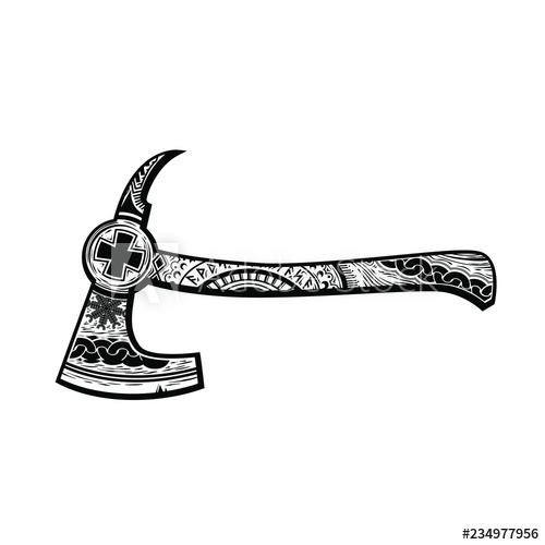 Vikings Tomahawk, Line Art Black And White Version, Vector 500x500 Vikings Tomahawk, Line Art Black And White Version, Vector