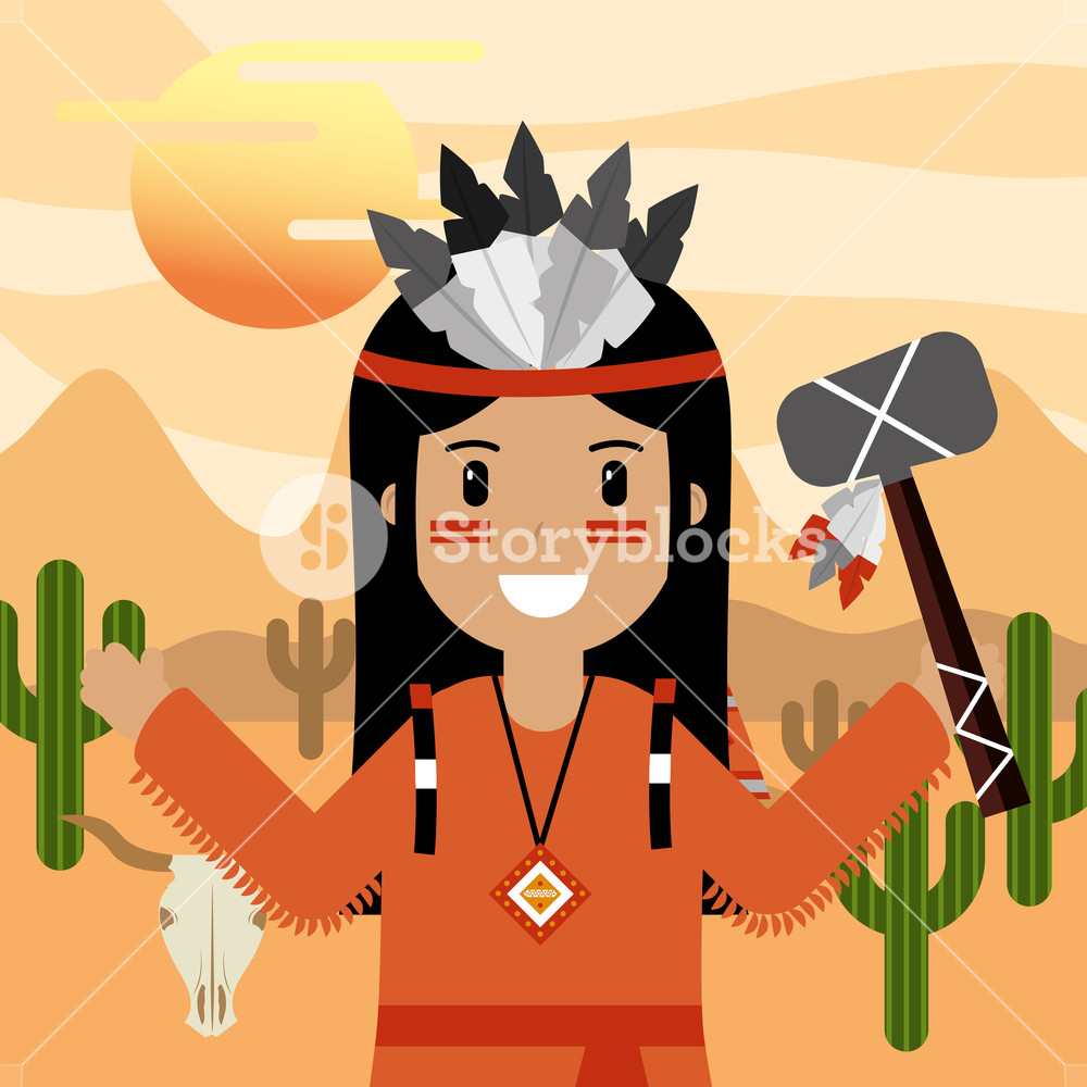 Native American Holding Tomahawk With Cactus Skull Mointains 1000x1000 Native American Holding Tomahawk With Cactus Skull Mointains