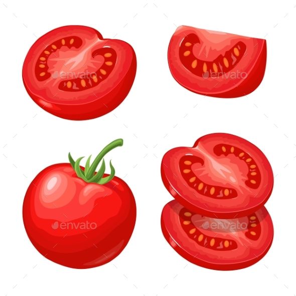 590x590 Set Tomatoes Isolated On White Background Whole, Half And Slice