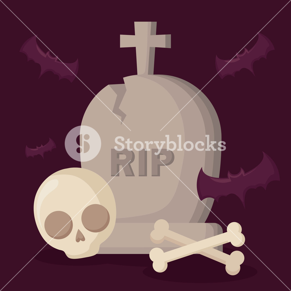 1000x1000 Halloween Tomb With Skull And Bats Vector Illustration Design