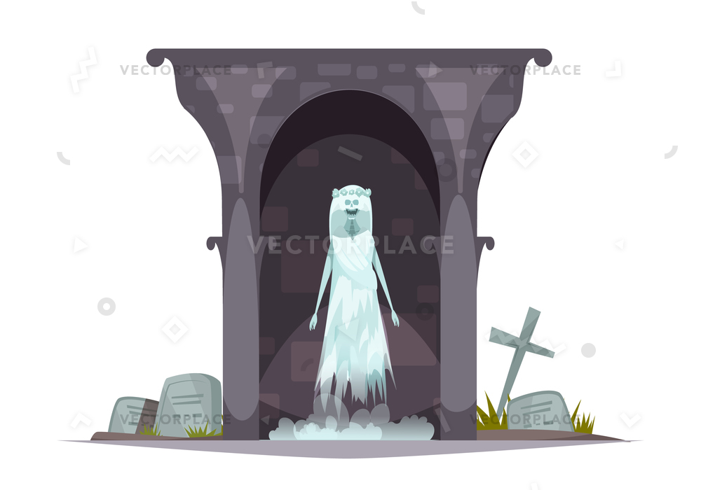 1000x700 Evil Graveyard Specter Cartoon Character Composition Vector