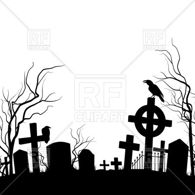 400x400 Silhouette Of Cemetery With Raven Sitting On The Tombstone Vector