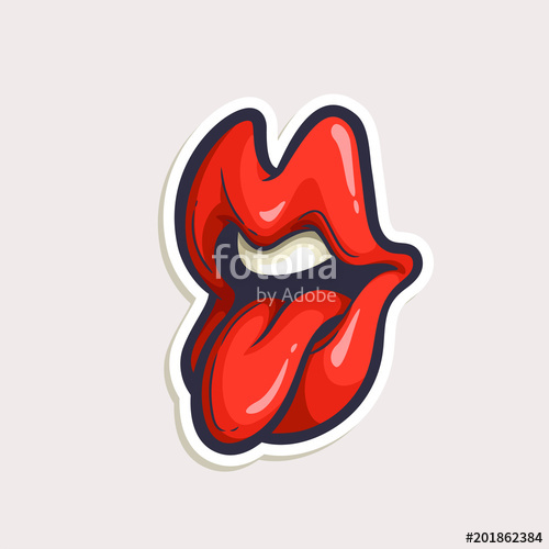 500x500 Vector Color Sticker Cartoon Mouth Showing Tongue Hand Drawn Lips